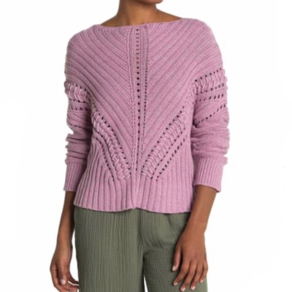 Current air pink gray pointelle knit sweater